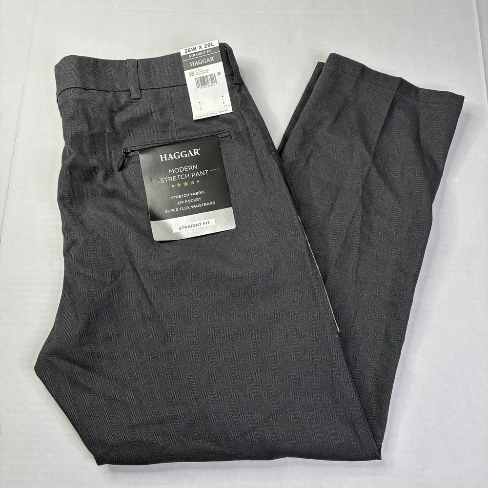 NWT Haggar Modern Stretch Dress Pants Men's Size 38x29 Med Gray Straight Fit